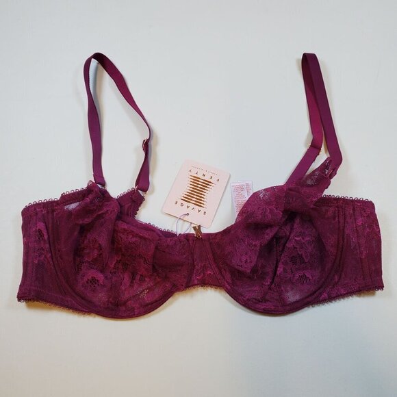 Savage X Fenty Chantilly Cascade Unlined Balconette Women Size 38 D NWT Lace - Picture 2 of 11